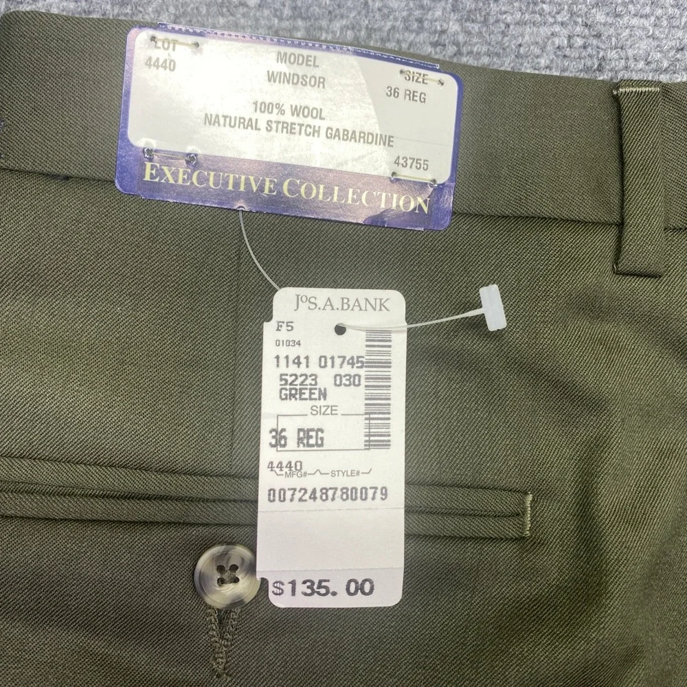 Jos A Bank Windsor Executive Collection Wool Gabardine Pleated Pants Green 36R